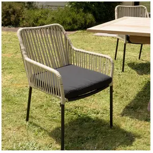 MACABANE Lot de 2 fauteuils cordage couleur naturelle coussin assise noir pas cher