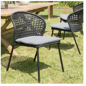 MACABANE MALO - Lot de 2 chaises rotin synthétique noir dossier arrondi ajouré pas cher