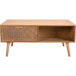 MACABANE Romeo - table basse couleur naturelle 2 tiroirs 1 niche bois cannage pas cher