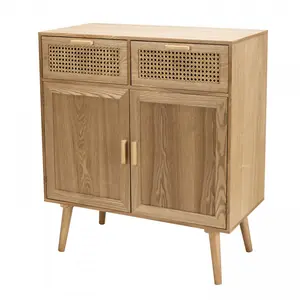 MACABANE ROMEO - Buffet couleur naturelle 2 tiroirs 2 portes bois cannage pas cher