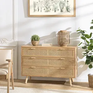 MACABANE ROMEO - Commode couleur naturel 3 tiroirs cannage