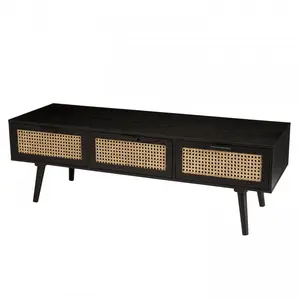 Macabane - Meuble TV Angelo 3 Tiroirs Bois/noir - 120x40x40 cm T.U pas cher
