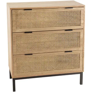 Comparateur de prix : MACABANE MARCEAU - Commode 3 tiroirs cannage naturel pieds métal noir