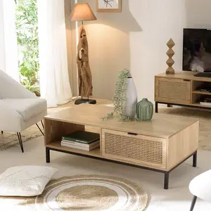Comparateur de prix : Macabane - Table basse 1 niche 2 tiroirs rotin Marceau - 120x60x42 cm T.U