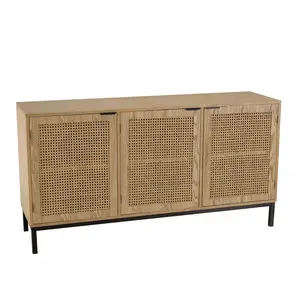 MACABANE MARCEAU - Buffet 3 portes cannage naturel pieds métal noir