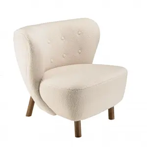MACABANE Gaston - Fauteuil en tissu bouclette écru, dossier capitonné arrondiVendu parconforama
