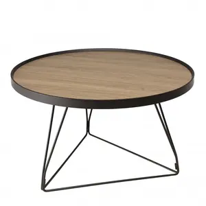 MACABANE Julia - table basse ronde 70x70cm mocha pieds épingles métal noir pas cher