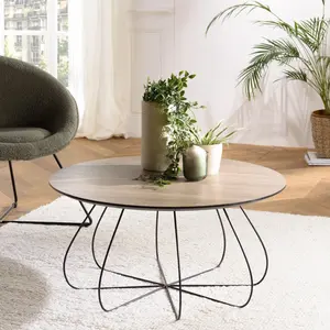 MACABANE Fleur - Table basse biseautée 80x80cm mocha pieds forme panier en métal pas cher