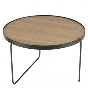 MACABANE Fleur - table basse ronde 60x60cm mocha pieds asymétriques métal noir pas cher