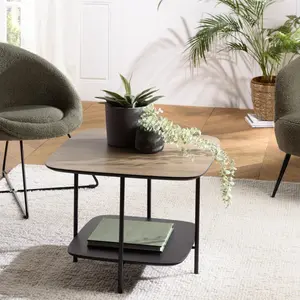 MACABANE Fleur - Table basse 2 plateaux pm bi-matière mocha/noir pieds métal pas cher