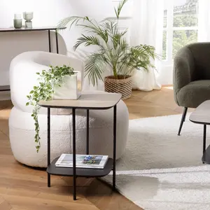 MACABANE Fleur - table d'appoint 2 plateaux bi-matière mochanoir pieds métal