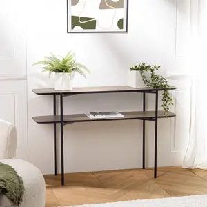 Macabane - fleur - Console double plateau 120x33cm couleur mocha pieds... pas cher