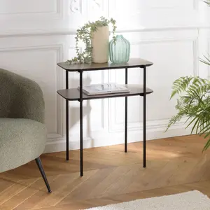 MACABANE Table d'appoint double plateau pieds métal noir pas cher