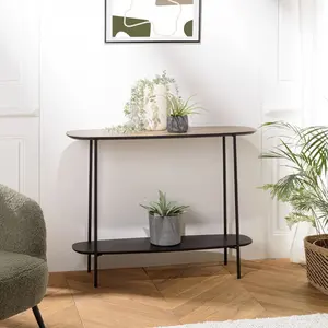 Comparateur de prix : MACABANE Fleur - Console 2 plateaux 100x30cm bi-matière mocha/noir pieds métal