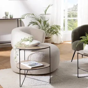 MACABANE Table d'appoint 2 plateaux ovoïdes pieds métal