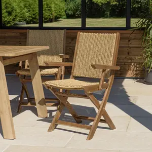 MACABANE Victoire - lot de 2 fauteuils pliants acacia huilé et rotin synthétique pas cher
