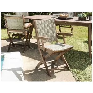 MACABANE Ensemble de 2 fauteuils jardin acacia et rotin synthétique pas cher