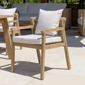MACABANE Celestin - lot de 2 fauteuils acaciacordage synth. Beige coussins gris pas cher
