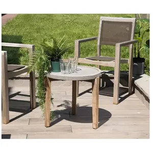 MACABANE Table d'appoint ronde - Béton pieds Acacia naturel - 50 x 50 cm - Gris pas cher