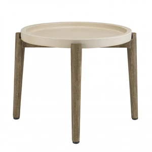 MACABANE Table d'appoint ronde D50 plateau béton beige pieds acacia pas cher