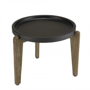 MACABANE Table d'appoint 55x52cm plateau béton noir mat pieds acacia pas cher