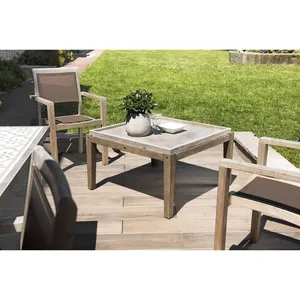 MACABANE Table basse carrée - Béton pieds Acacia marron - 80 x 80 cm - Gris pas cher