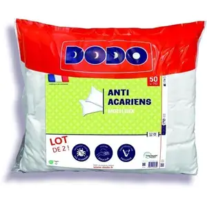 Comparateur de prix : Lot de 2 oreillers anti-acariens 50x70 cm - 100% Polyester - DODO