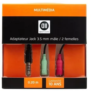 Adaptateur 1 jack mâle 3,5mm / 2 jack femelle 3,5mm d2 diffusion pas cher