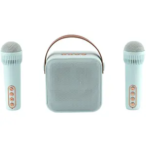 WE POP Mini enceinte karaoké + poignée, BT 5.4, rechargeable, 2 micros avec 5 sons, style rétro, bleu pas cher
