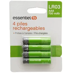 Pile rechargeable ESSENTIELB LR03 AAA Lot de 4 piles 700mAh pas cher