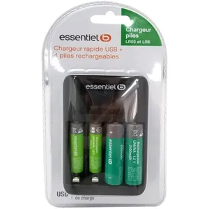Essentiel B Chargeur de piles Essentielb + 2xAA 2100Nimh + 2xAAA 700NimH pas cher
