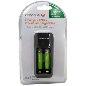 Essentiel B Chargeur de piles Essentielb 2piles + 2xAAA 700Nimh pas cher