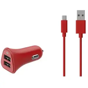 Chargeur allume-cigare ESSENTIELB 2 USB 2.4A + Cable Micro USB Rouge pas cher