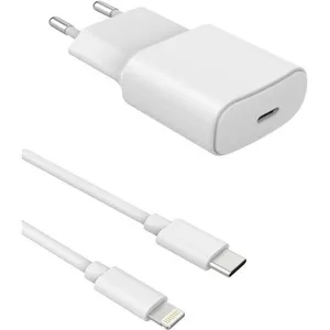 Chargeur secteur ESSENTIELB 20W + cable USB C Lightning 1M Blanc pas cher