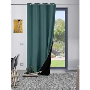 Home Style France Rideau thermique aspect velours "Galena" - 140x260cm - Bleu canard pas cher