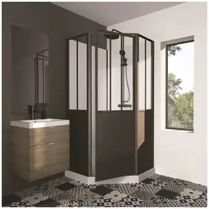 TBS CABINE DE DOUCHE 100X100X220 STYLE INDUTRIEL NOIR pas cher
