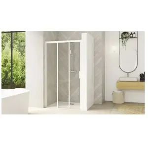 Paroi de douche smart design 3v avec 3 volets 2 coulissants 140cm profilé blanc verre transparent gauche - kinedo - pa90268btnegVendu paramazon