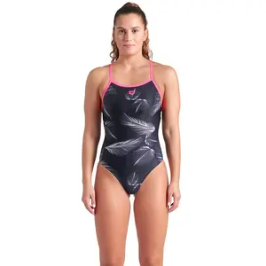 Maillot de bain arena frozen leaves noir rose femme pas cher
