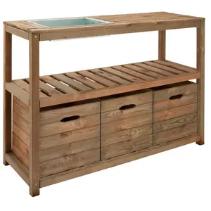 Jardipolys - Table de rempotage teintée brun - 3 bacs de rangement CHOKO pas cher