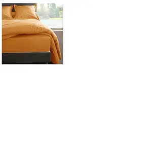 Labellism' Drap housse percale Méline 2 LABELISSIM - Jaune miel - 180 x 200 cm pas cher