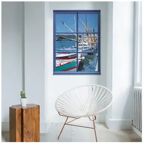 Sticker Fenêtre 3D Trompe l'Oeil - Photo Port de Pêche St Tropez, 68x48cm, Décoration Murale IntérieureVendu paramazon