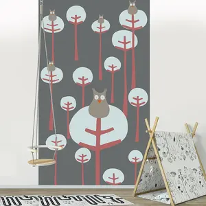PLAGE Papier peint intissé 250x150cm, Déco murale chambre enfant, Forêt arbre gris, Chouette Panoramique.Vendu paramazon