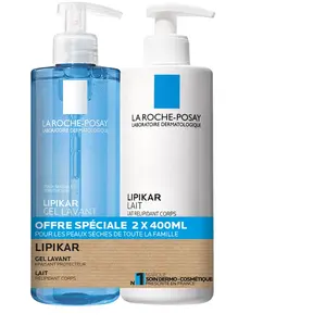La Roche Posay Lot Lipikar Lait 400ml et Gel lavant 400ml pas cher