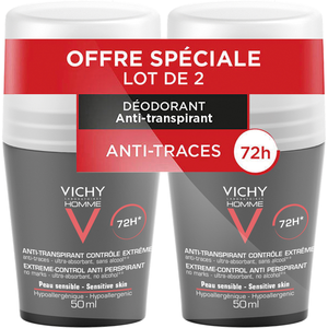 Vichy homme déodorant anti-transpirant 72H contrôle extrême 2x50ml