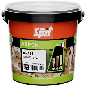 Comparateur de prix : Spit Cheville Arpon multi-matériaux - Ø 6 x 25 - Seau de 800 - - 060127