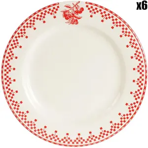 Comptoir de Famille - 6 Assiettes à dessert Damier rouges - D.22 cm OS pas cher
