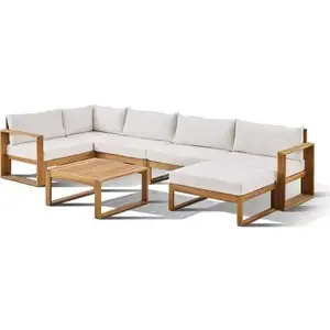 Comparateur de prix : BOCARNEA Salon de jardin d'angle modulable - Bois d'acacia - 7 personnes - LEVATA XL - Blanc cassé + Housse