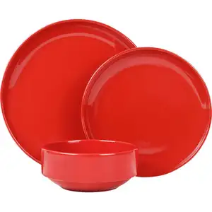 Service 12 pièces en grès TRIO coloris rouge pas cher