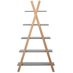Bibliothèque 5 étagères TRESOR coloris gris/ bois pas cher