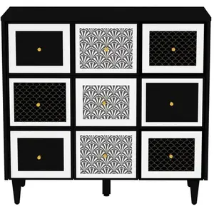 Meuble 3 portes 2 tiroirs TEODORE coloris noir/blanc pas cher